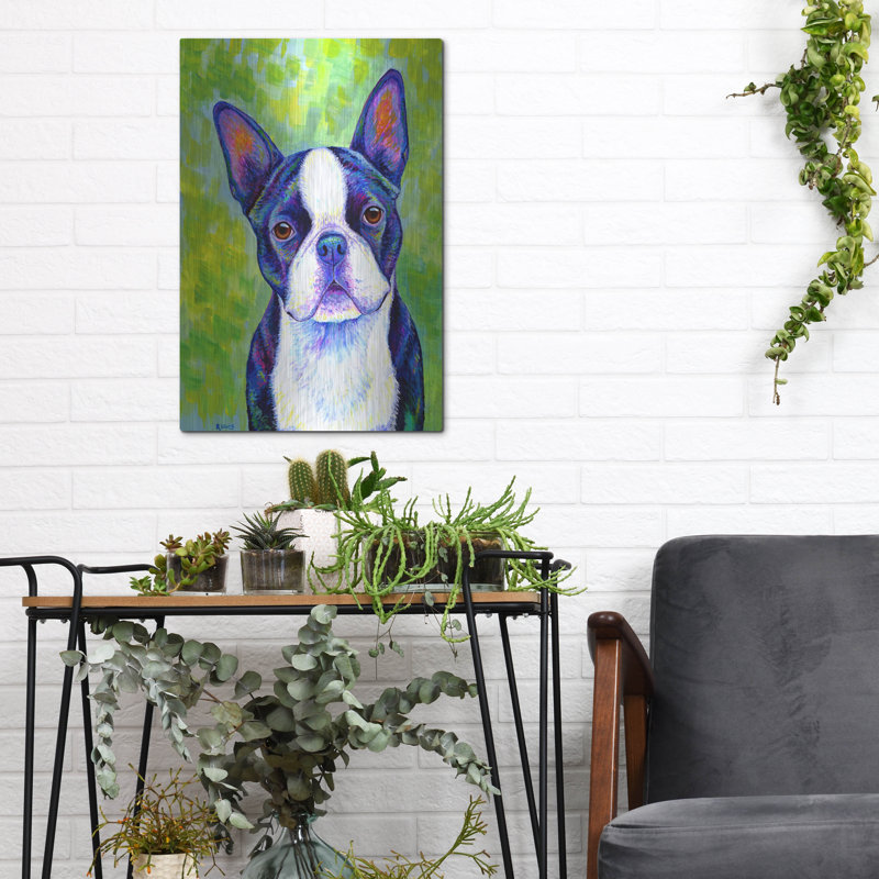 «Boston Terrier» par Rebecca Wang, art mural en métal, H 16 po x l 12 po