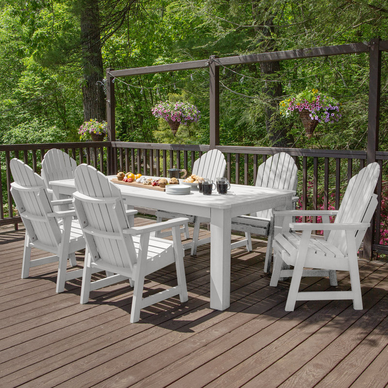 Macias 6 - Person Patio Dining Set with Rectangular Table, White, 30'' H x 42'' W x 84" L