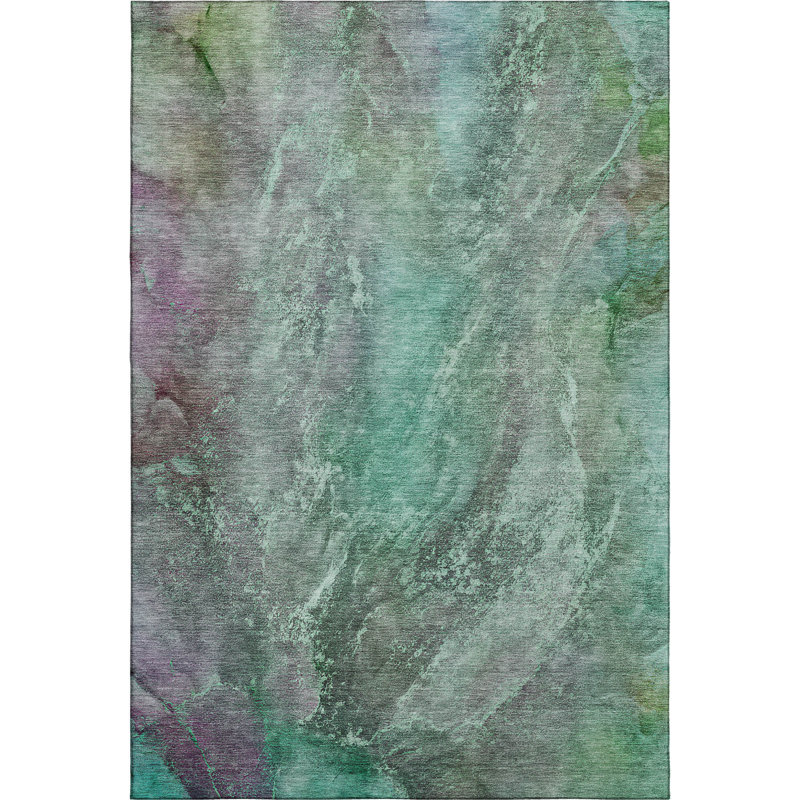 Premium Machine Washable Mayfield AMF2307 Abstract Rug, Teal, 8' x 10'