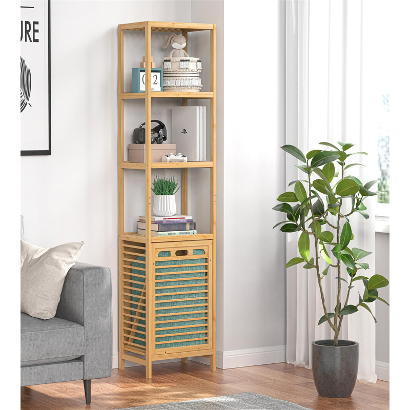 Natural Bamboo 4-Tier Tilt-Out Laundry Hamper with Shelf