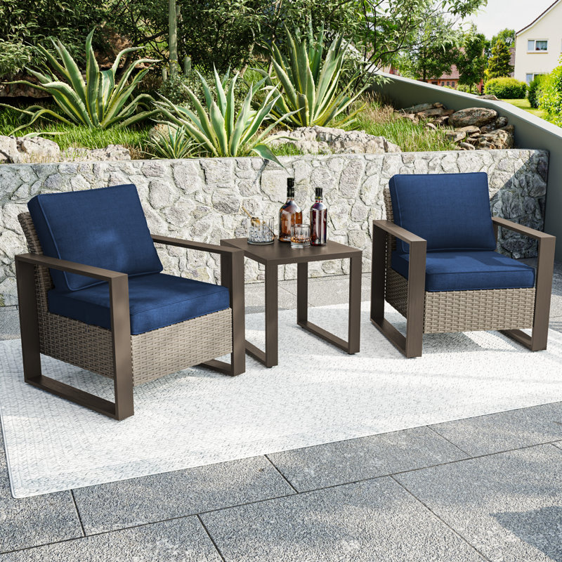 Syeira Wicker 2 - Person Patio Conversation Set with Cushions, Dark Blue