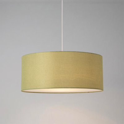 Stretch Pendant, Avocado Linen Shade, Satin Nickel