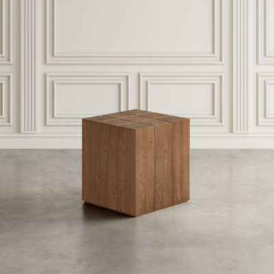 Jayveion 22" Solid Wood Modern Rustic Cube Carved End Table