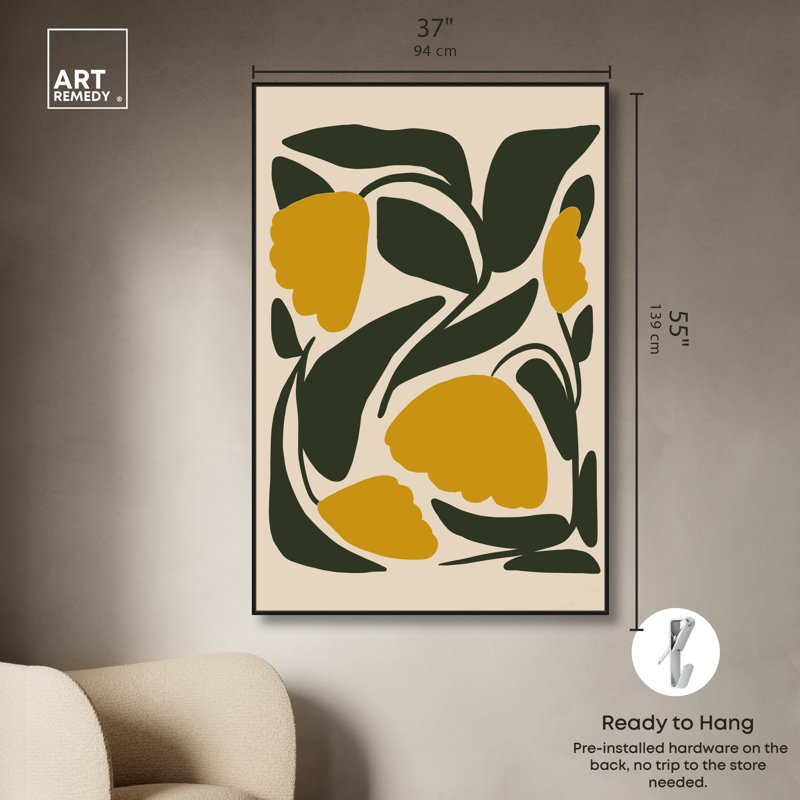 Yellow Floral Canvas Wall Art with Black Floater Frame, 25" x 17"