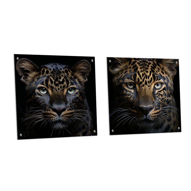 Stealthy Nocturne Leopard - ensemble de 2 peintures murales en acrylique Leopard, H 16 po x l 33 po