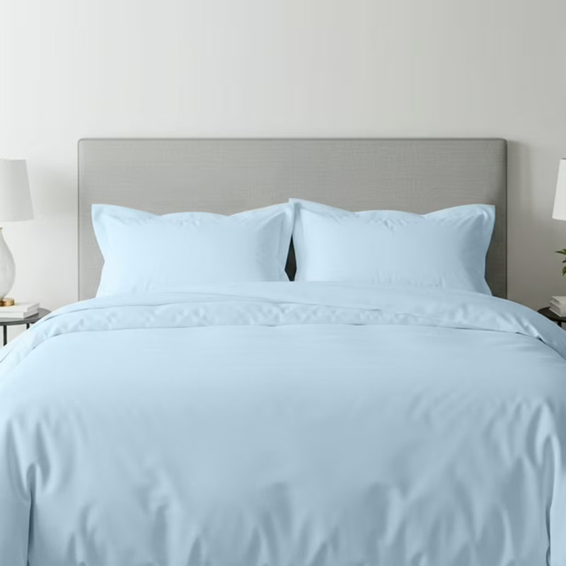 Beddora King Duvet Cover Set, 3-Piece 100% Cotton Bedding, Soft Breathable Duvet Cover with Pillow Shams, Button Closure, 200 Thread Count, Light Blue