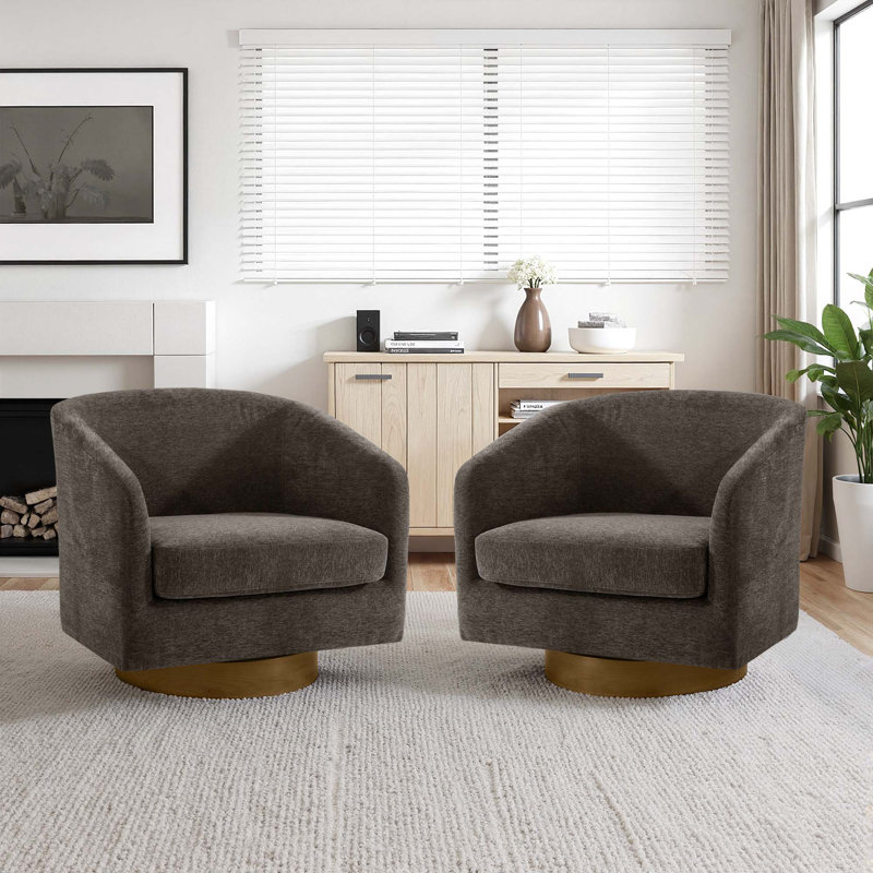 72Cm Wide Swivel Barrel Chair, Tan Chenille