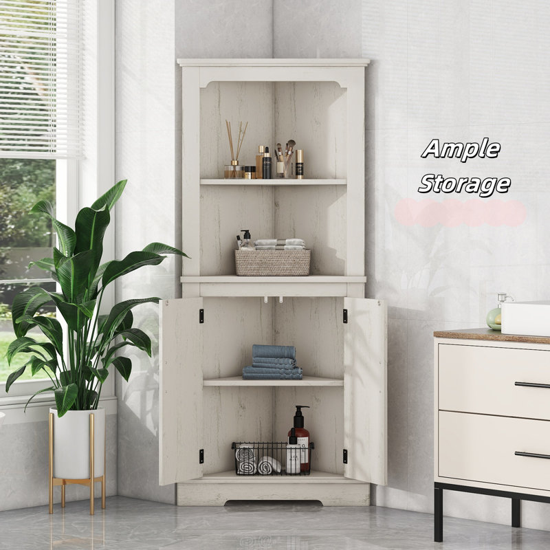 Armoire de rangement en coin Farmhouse, Blanc cassé