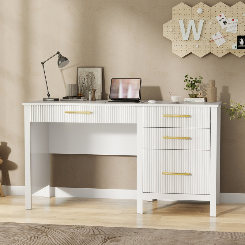 Bureau de direction 54 po à 4 tiroirs - Bureau en bois avec tiroirs à dossiers et rangement, bureau d'ordinateur moderne