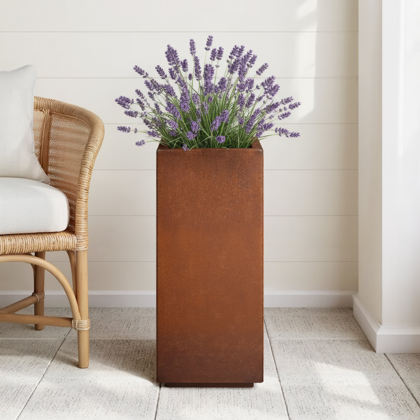 Corten Steel Series Pedestal Planter, 30.25" H x 13.5" W x 13.5" D