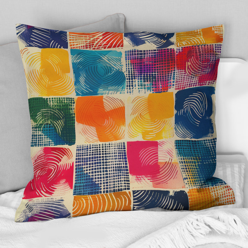 Red Blue Geometric I - Geometric Throw Pillow, 16"H x 16"W