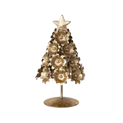 Arbre de Noël floral en fer doré avec accent d'étoile