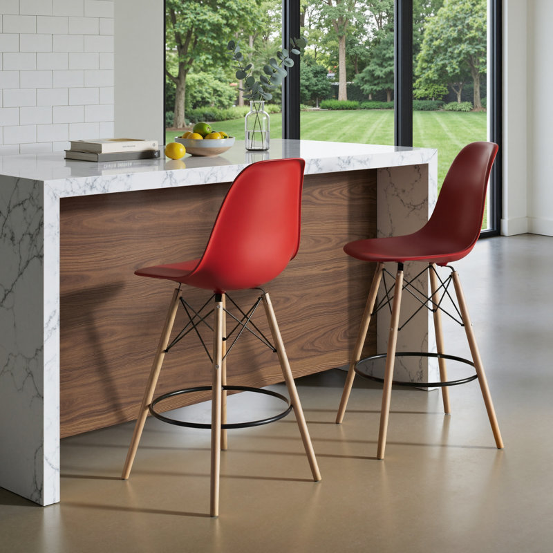 Jordan Bar & Counter Stool, Red/Natural, Counter Stool (26" Seat Height)