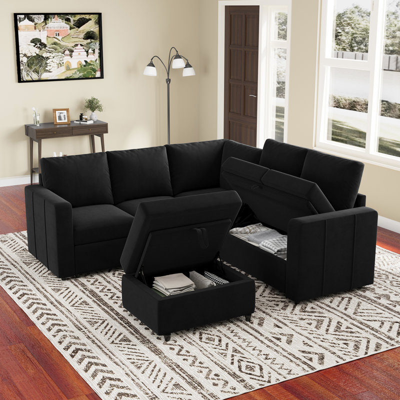 Ensemble de canapé modulaire en L Aubade, Velours noir