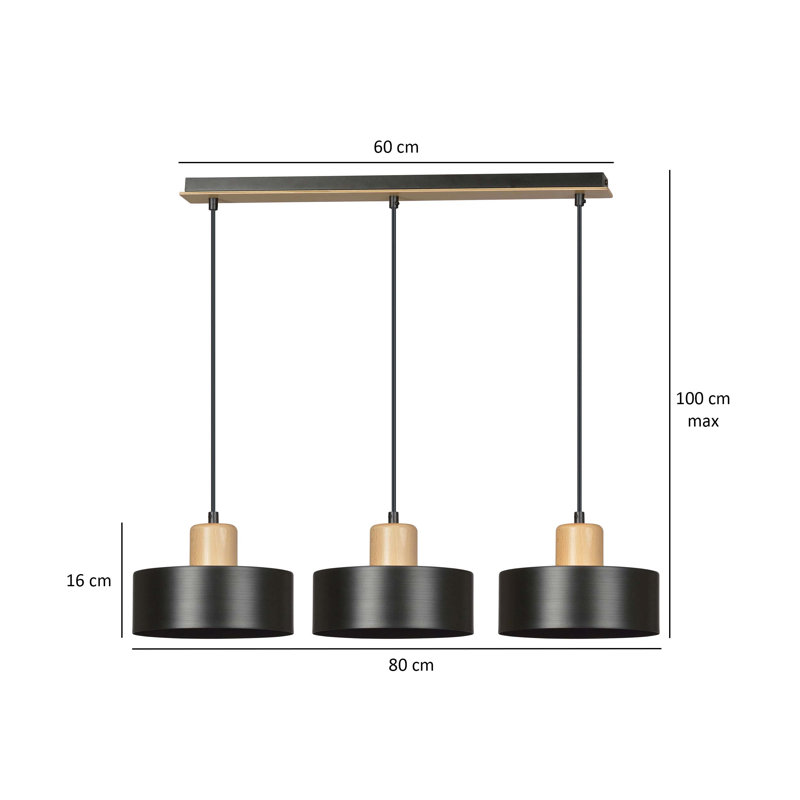 Ealf 3 - Light Kitchen Island Pendant, Black