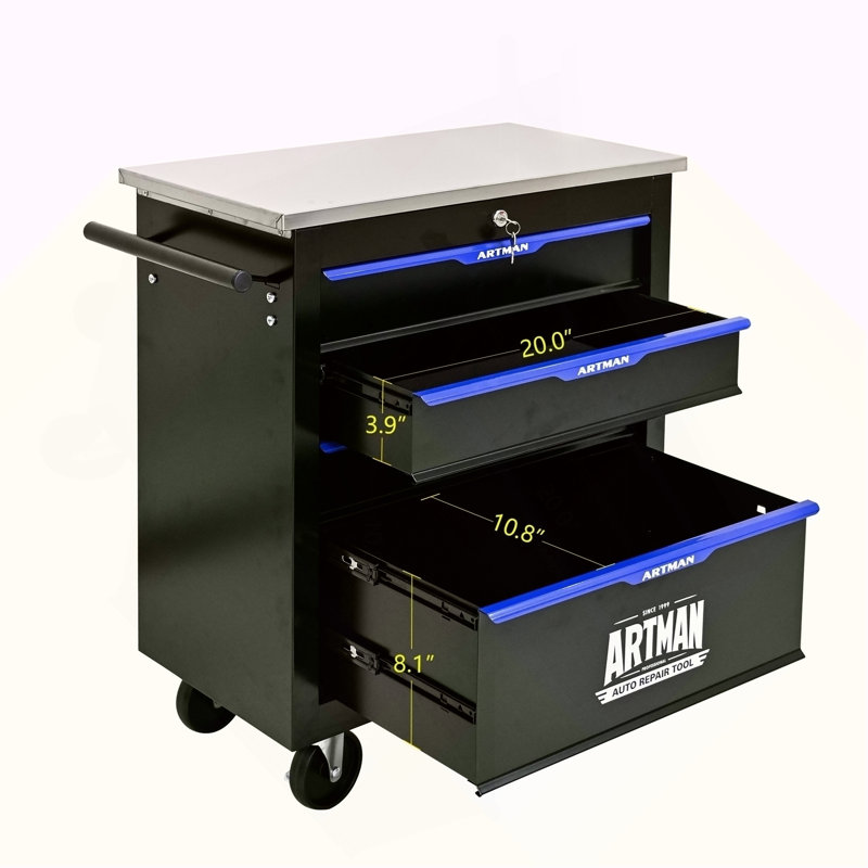 4 DRAWERS MULTIFUNCTIONAL TOOL CART WITH WHEELS-BLACK&BLUE