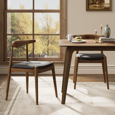Chaises de salle à manger Mid-Century modernes en bois d'hévéa avec revêtement en similicuir