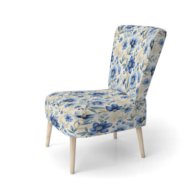 Chaise d'appoint rembourrée Boho White Blue Hibiscus Flowers II