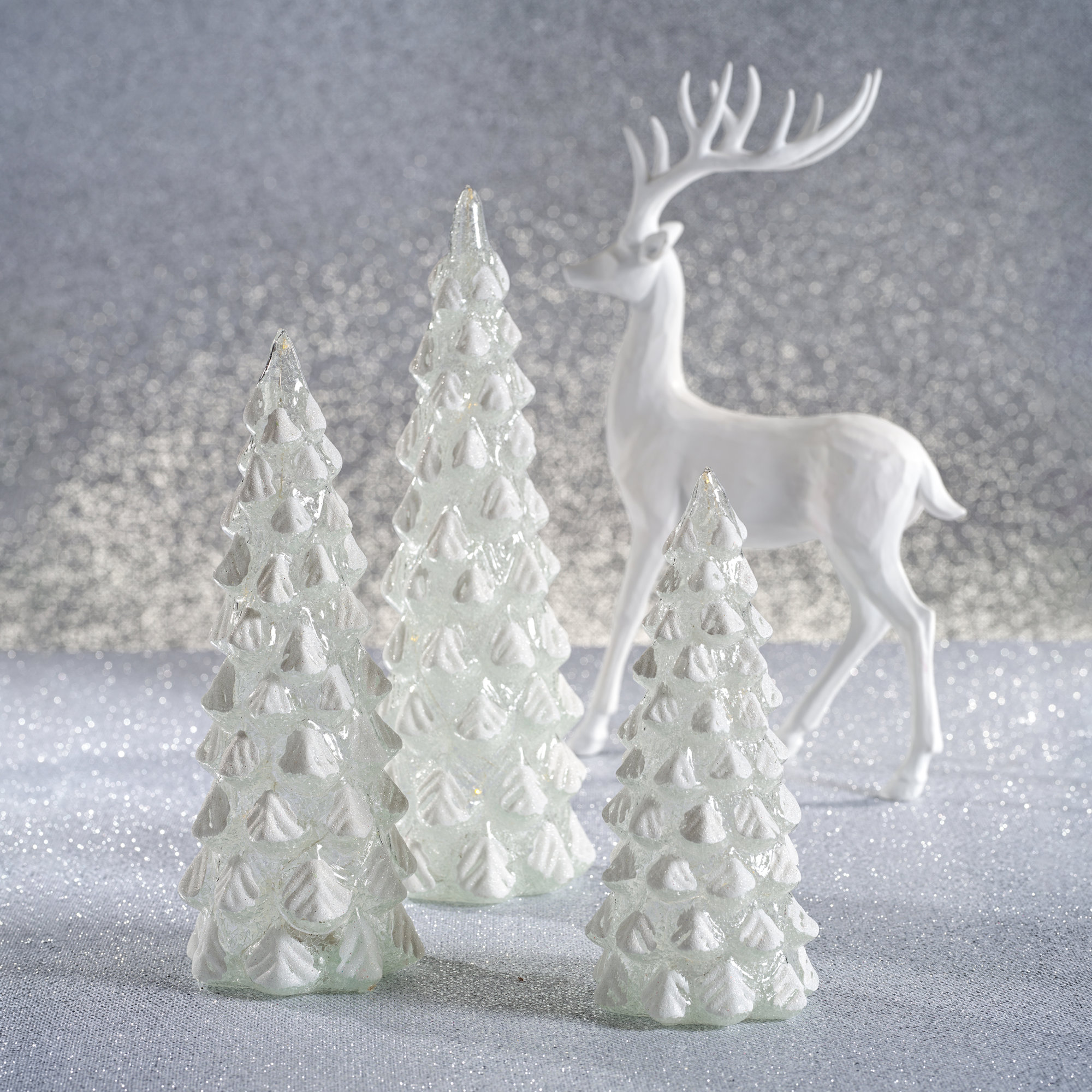 Mireille 2-Piece Set LED Snow Tabletop Trees, 10.25" H x 4" W x 4" D
