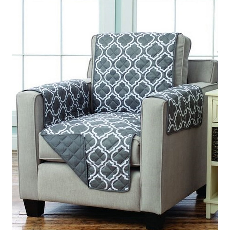 Housse pour fauteuil à coussins carrés réversible, Polyester gris