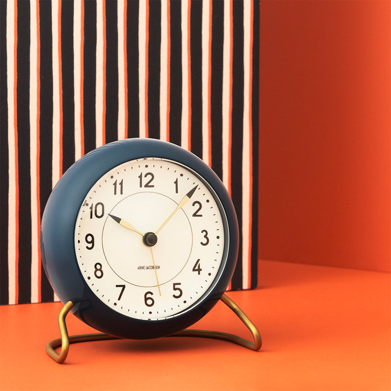 Station Electric Clock, White/Teal/Gold