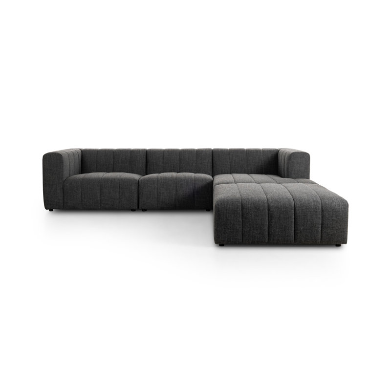 Grayson 110" Left Hand Facing Sectional with Ottoman, Right Hand Facing, Saxon Charcoal Polyester Blend