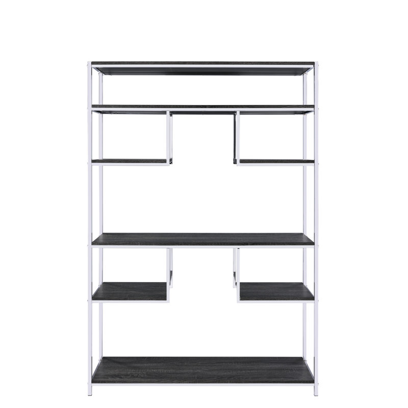 Bibliothèque spacieuse en chêne gris avec une finition de style industriel chaleureuse et pour le bureau ou
