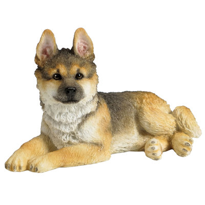 4.53 in L German Shepherd Puppy Sitting and Looking Towards Left Poly Resin