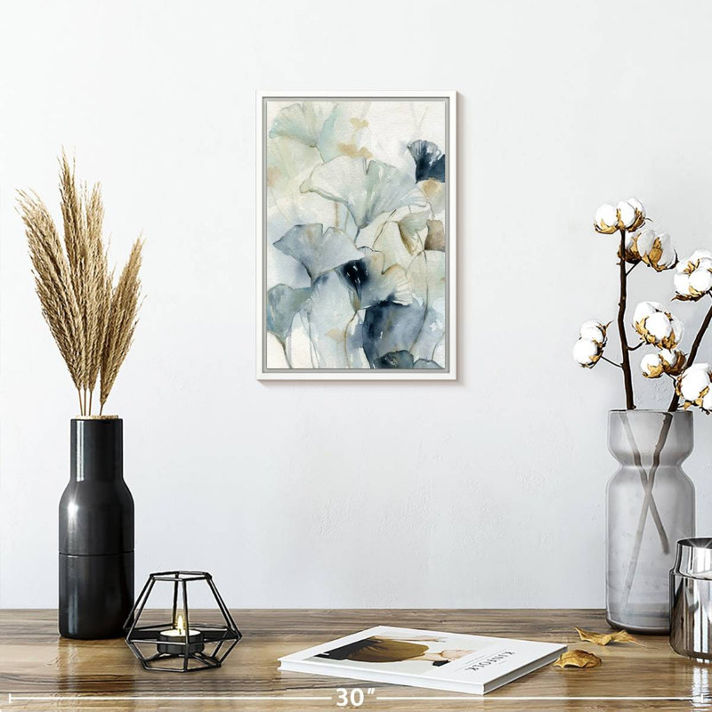 Indigo ginkgo I, 9" x 13", Floating Frame White