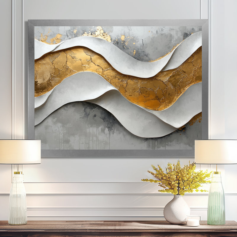 Ognen II - Abstract Large Wall Art, Silver, 30" H x 40" W, Single Picture Framed