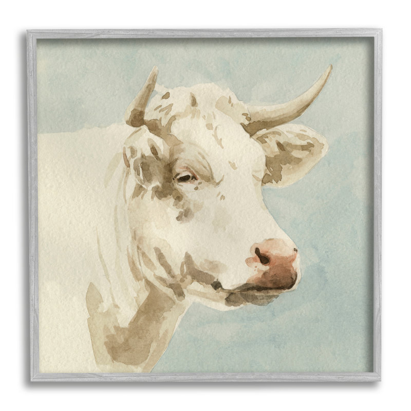 «White Cow Watercolor» par Emma Caroline, H 24 po x l 24 po x P 1,5 po, Estampe numérique Farmhouse