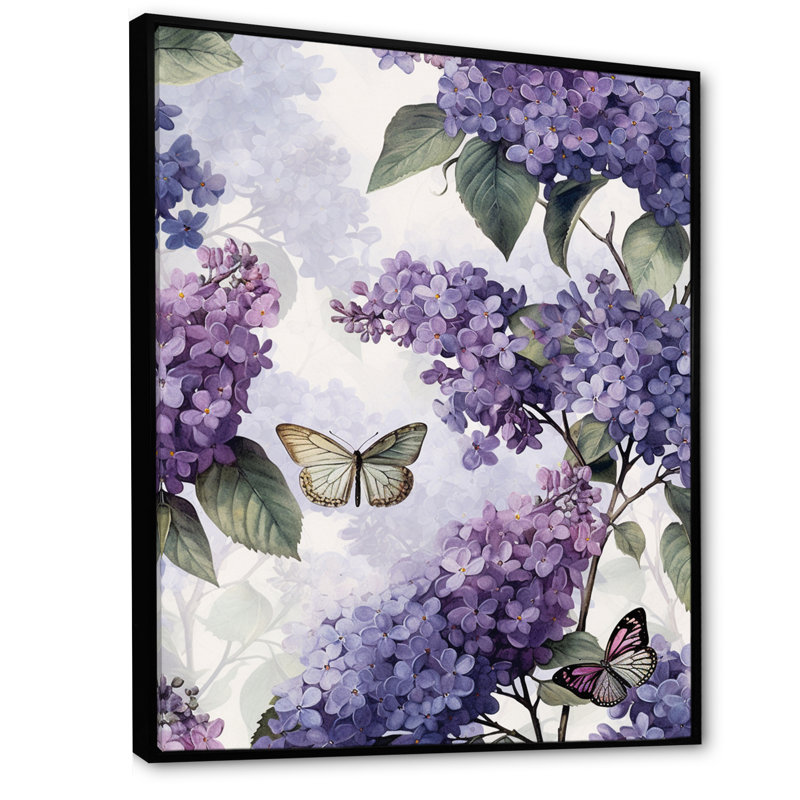 Fleurs mauves lilas mauves sur toile, H 20 po x l 12 po x P 1 po, Toile noire