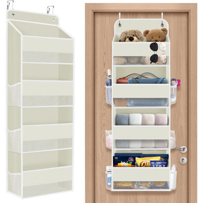 1 Pack Over The Door Organizer, Hanging Storage Organizer With Clear Window, 40Lb  Sturdy Large Capacity Room Organizer For Pantry Bathroom Nursery Closet Baby Essential (Beige)