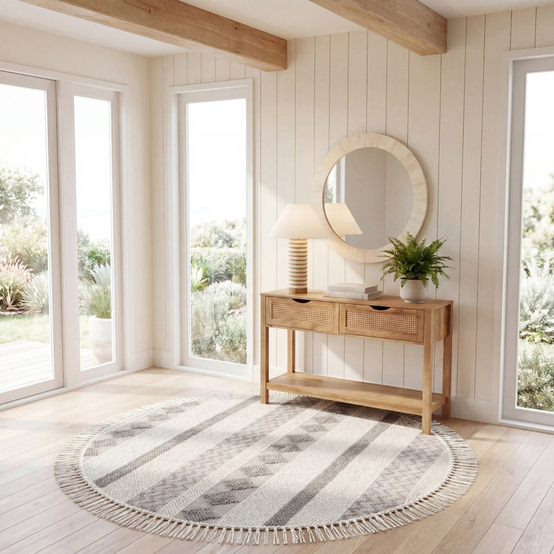 Paz Natura Hand Woven Wool Geometric Rug, Round 6'