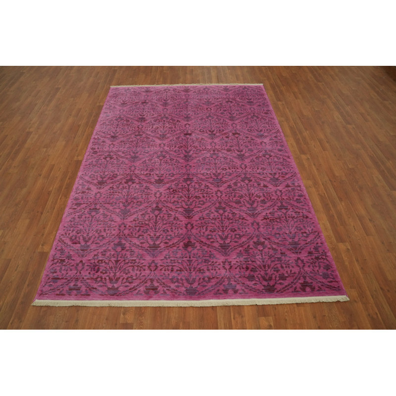 Tapis all-over floral rose de style Gabbeh 6 x 9