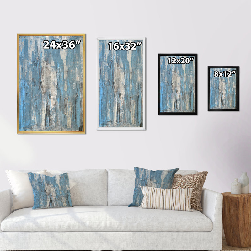 Art moderne gris et bleu II 2FL47705, Cadre noir, H 32 po x l 16 po x P 1 po