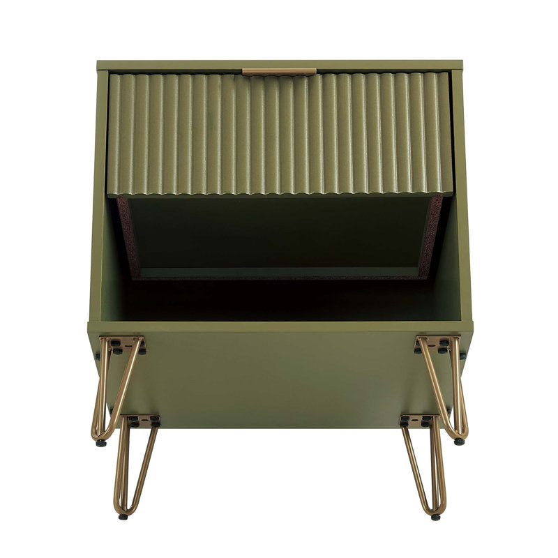 Dumbo 20" Fluted Nightstand In Olive Green  (Only Nightstand), Olive Green/Gold
