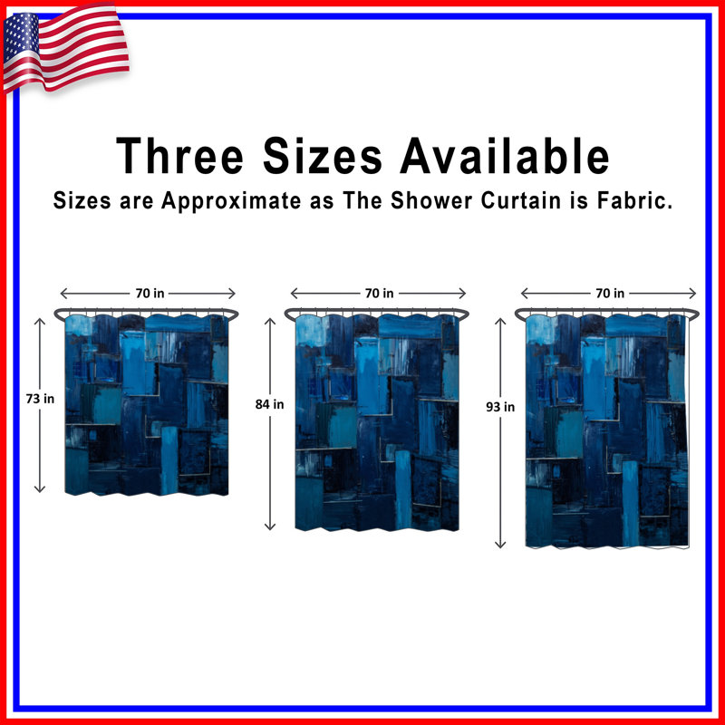 Rideaux de douche géométriques abstraits bleus extra longs, L 70 po x H 84 po