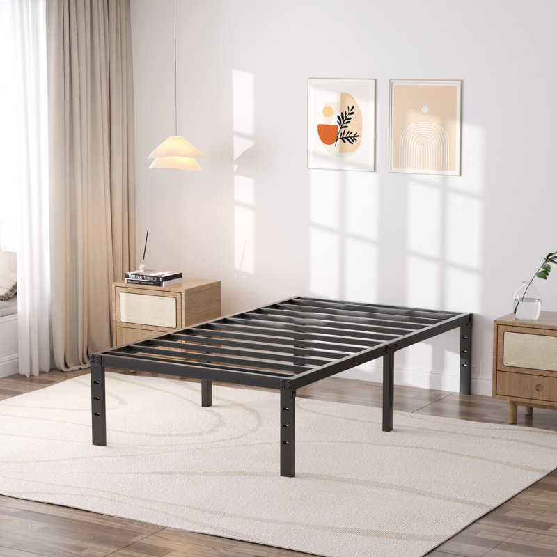 Alwyn Home Bed Frame No Box Spring Need 16 Inch Heavy Duty Tall Platform Bed Frame, Twin