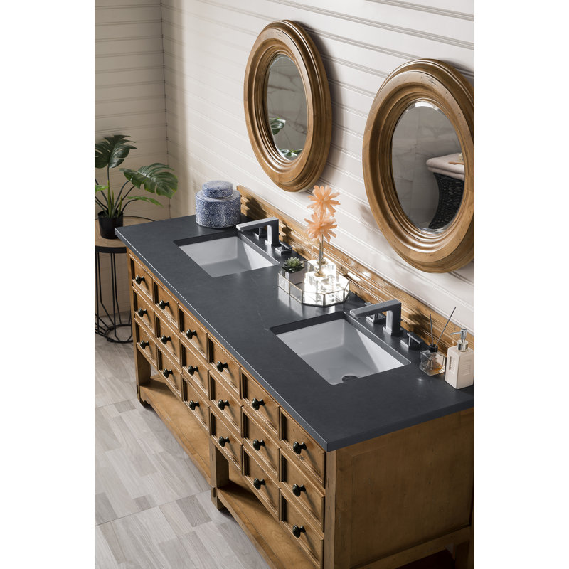 Malibu 72'' W Double Vanity, Charcoal Soapstone, Widespread, Amber Birch