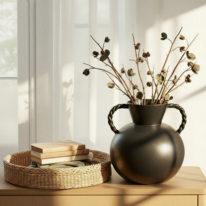 Natalina Stoneware Table Vase, Matte Black