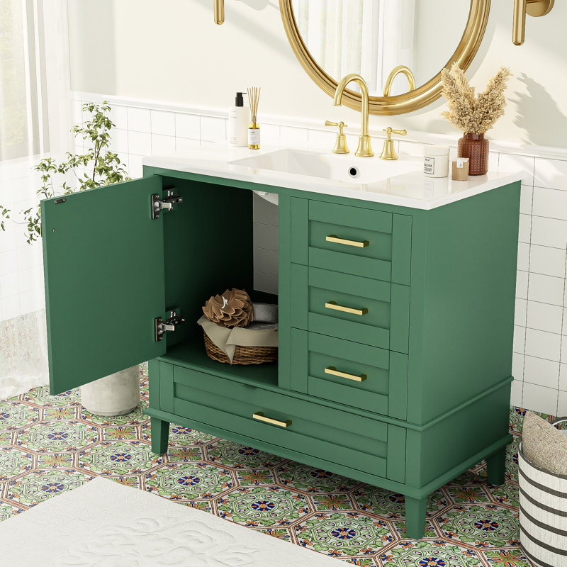 36" Bathroom Furniture, Solid Pine Frame, 3 Drawers, Ceramic Basin, Easy Cleaning Cabinet 36", Space Management