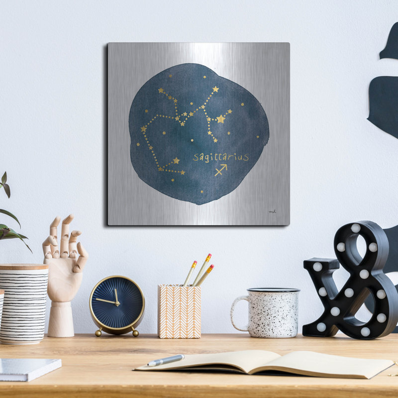 Art mural en métal «Horoscope Sagittarius» par Moira Hershey, H 12 po x l 12 po