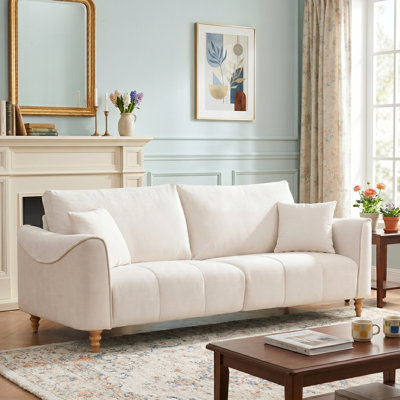Modern Flared-Arm 3-Seat Sofa, Natural Textured Linen