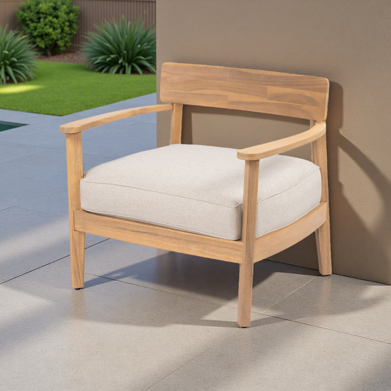 Acacia Wood Club Chair With Seat Cushion, Set Of 1