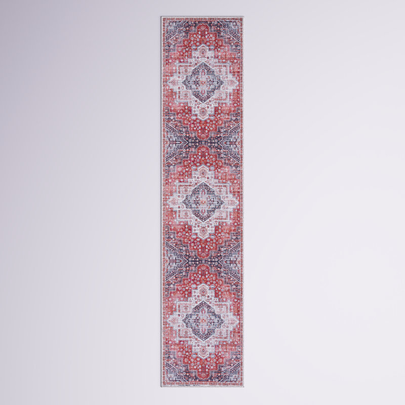 Tapis oriental rouge / bleu Hallel, Tapis de couloir 2 pi x 9 pi