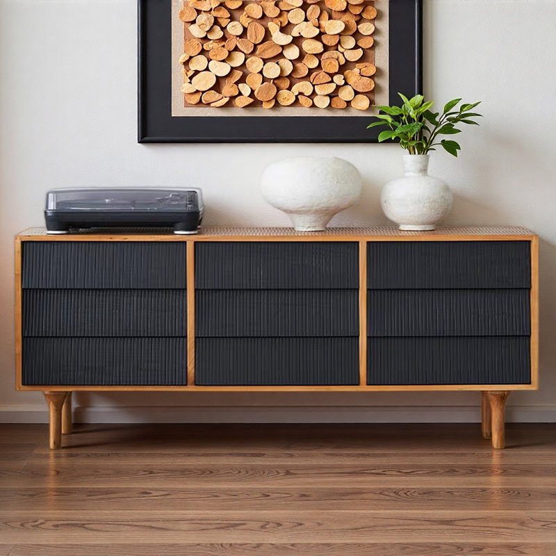 Buffet simple de haute qualité, 29.53" H x 78.74" W x 15.75" D, Black/Burlywood