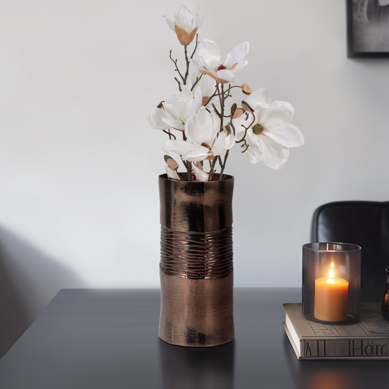 Modern Glass Vase with Textured Ribbed Detail and Cylindrical Silhouette, Sleek Decorative Design for a Stylish Contemporary Look