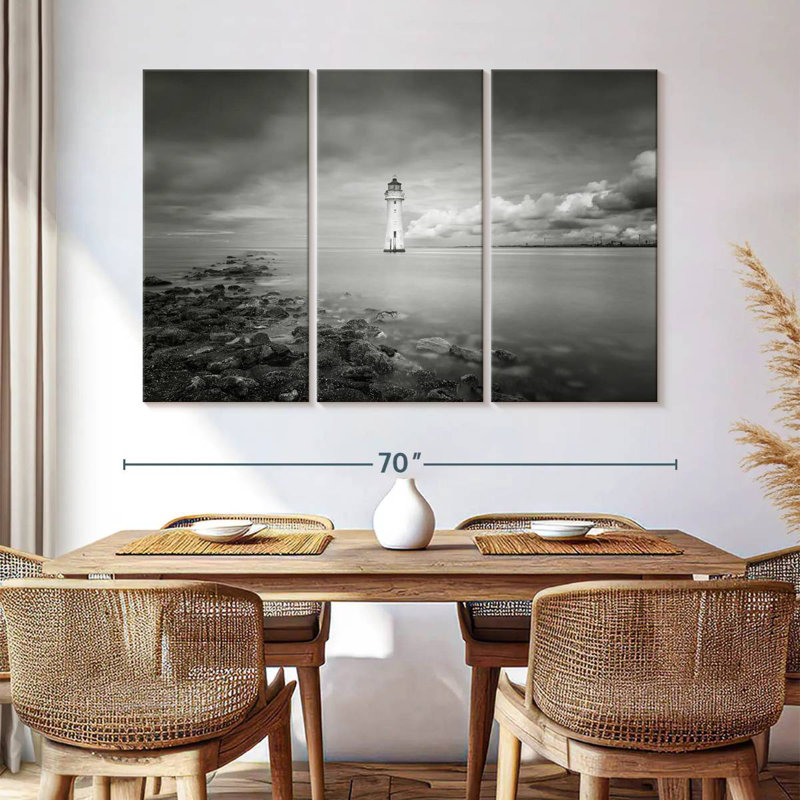 Aletra Black And White Lighthouse, 32" H x 50" W