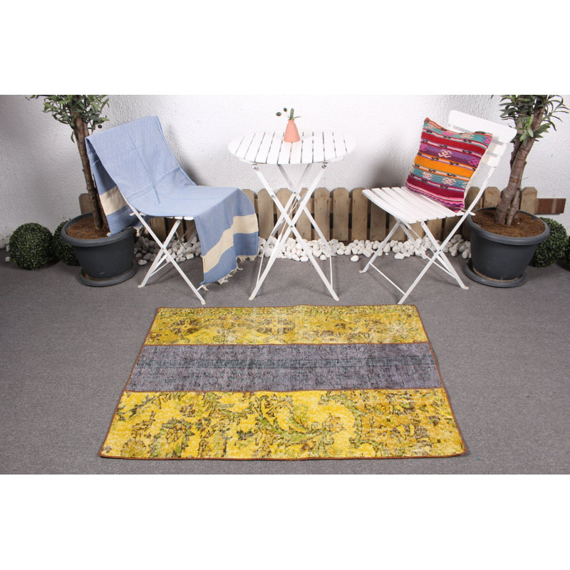 Vintage Turkish Oushak Overdyed Small Patchwork Rug Ideal for Entryways
